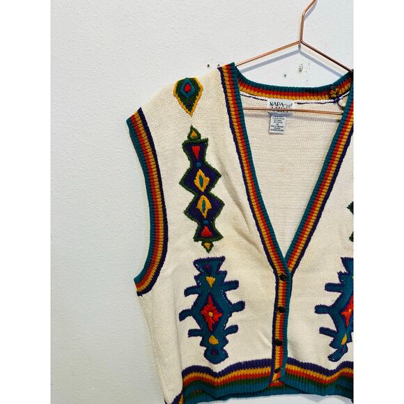 Vintage Napa Valley Rainbow Aztec Copper Button Sweater Vest Size Extra Large - Picture 8 of 9